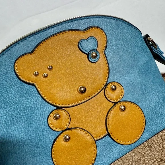Blue and Gold Women's Bag with Bear Design - Picture 5 of 6